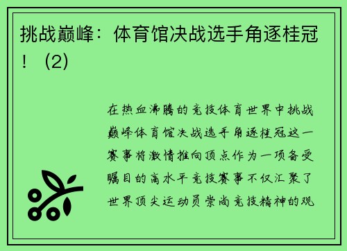 挑战巅峰：体育馆决战选手角逐桂冠！ (2)